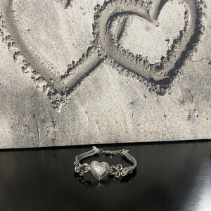 LIA‎ SOPHIA Love Dust Bracelet Pave Crystal Heart Silver Tone Braided Chain